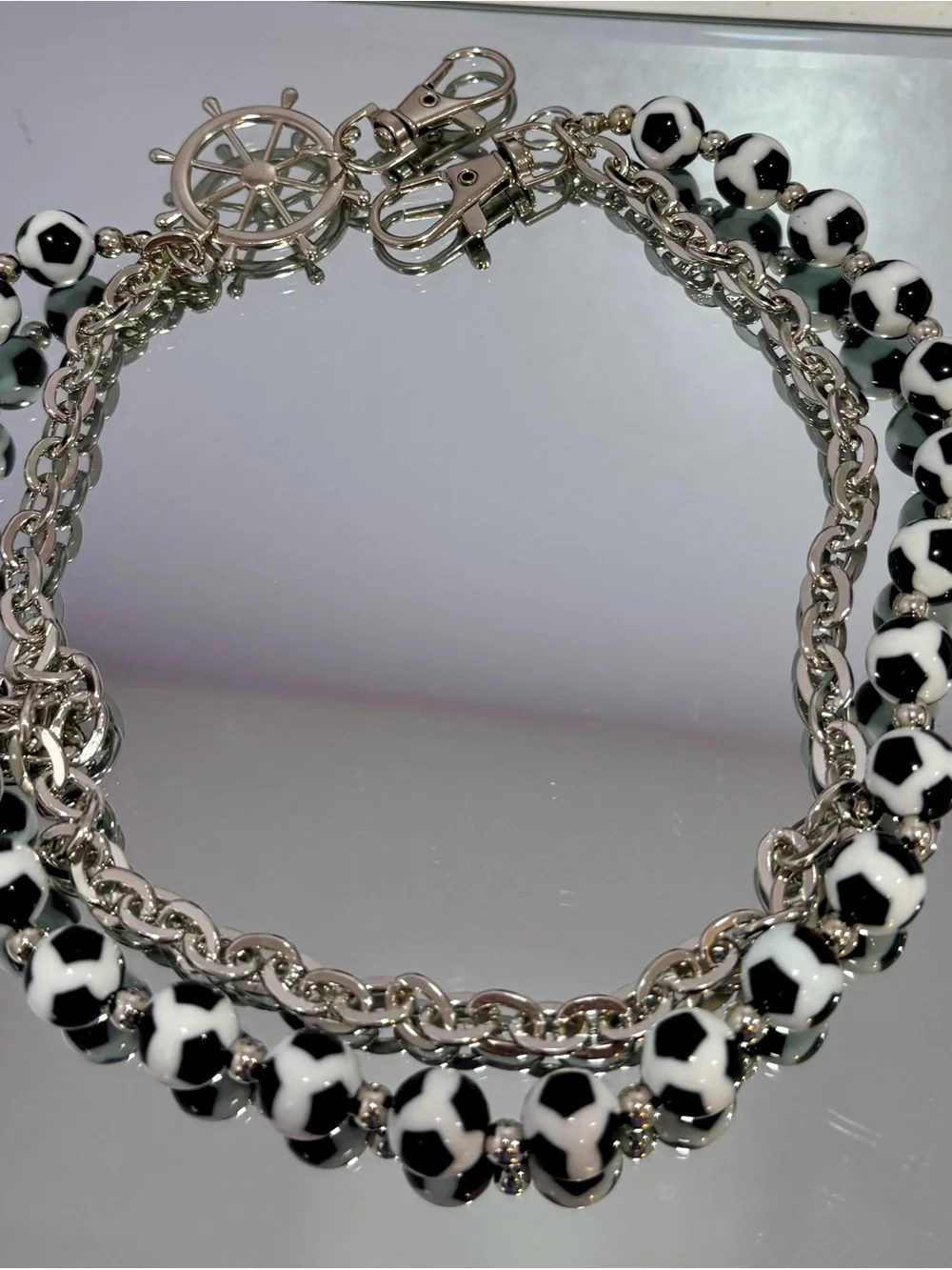 New Soccer & Silver Double Bag Chain 18 inches